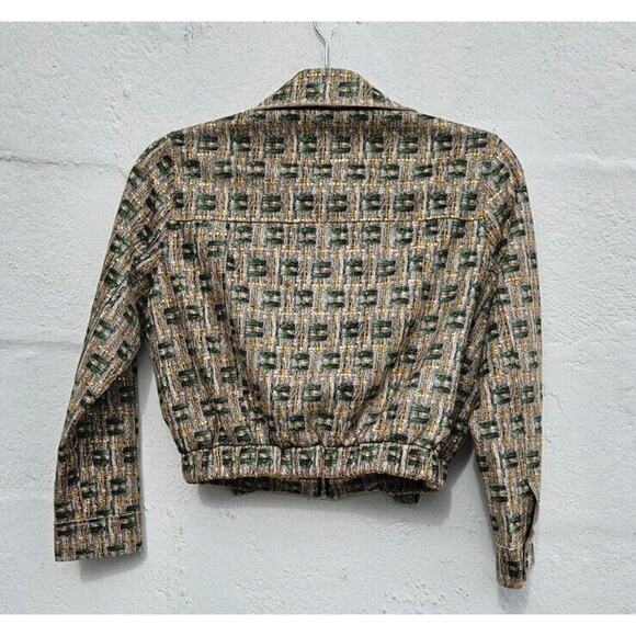 J&Y Womens Blazer Small Tan Green Yellow Plaid Zip Up Pockets Cropped Jacket - Picture 7 of 10